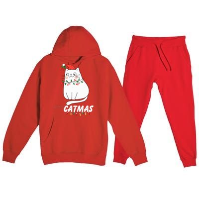 Cute Cat Merry Catmas Christmas Cat Lovers Santa Pajama Premium Hooded Sweatsuit Set