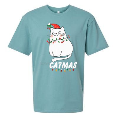 Cute Cat Merry Catmas Christmas Cat Lovers Santa Pajama Sueded Cloud Jersey T-Shirt