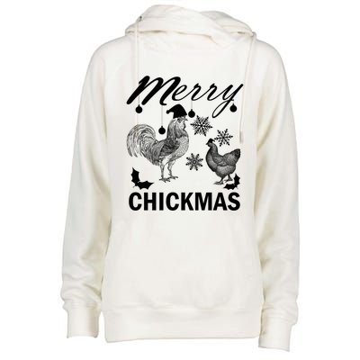 Chicken Christmas Merry Chickmas Santa Claus Hat Funny Xmas Gift Womens Funnel Neck Pullover Hood