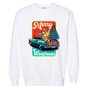 Chow Chow Merry Christmas Tree Truck Dog Xmas Woofmas Garment-Dyed Sweatshirt