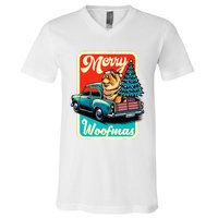 Chow Chow Merry Christmas Tree Truck Dog Xmas Woofmas V-Neck T-Shirt