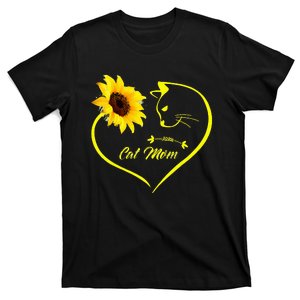 Cute Cat Mom Sunflower Heart Love Mothers Day Gift Cat Lover T-Shirt