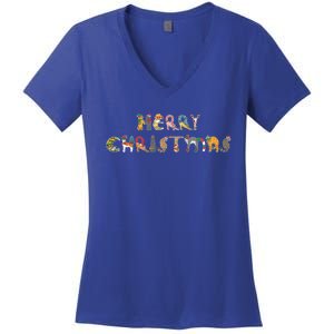 Cute Cats Merry Christmas Funny Pets Xmas Merry Christmas Gift Women's V-Neck T-Shirt