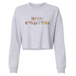 Cute Cats Merry Christmas Funny Pets Xmas Merry Christmas Gift Cropped Pullover Crew