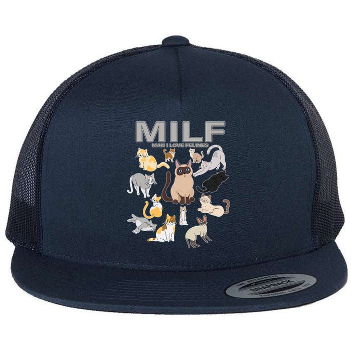 Cute Cats MILF Man I Love Felines Flat Bill Trucker Hat