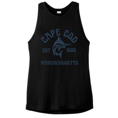 Cape Cod Massachusetts Fishing Marlin Fish Beach Boating Meaningful Gift Ladies PosiCharge Tri-Blend Wicking Tank