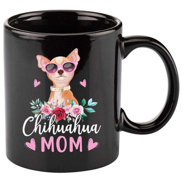 Cute Chihuahua Mom Sunglasses Flower For Chihuahua Owner 11oz C Handle Ceramic Mug