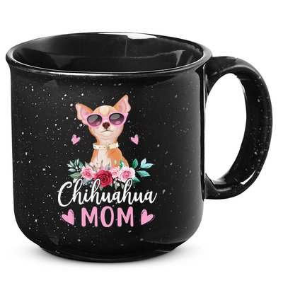 Cute Chihuahua Mom Sunglasses Flower For Chihuahua Owner 15oz Campfire Ceramic Mug