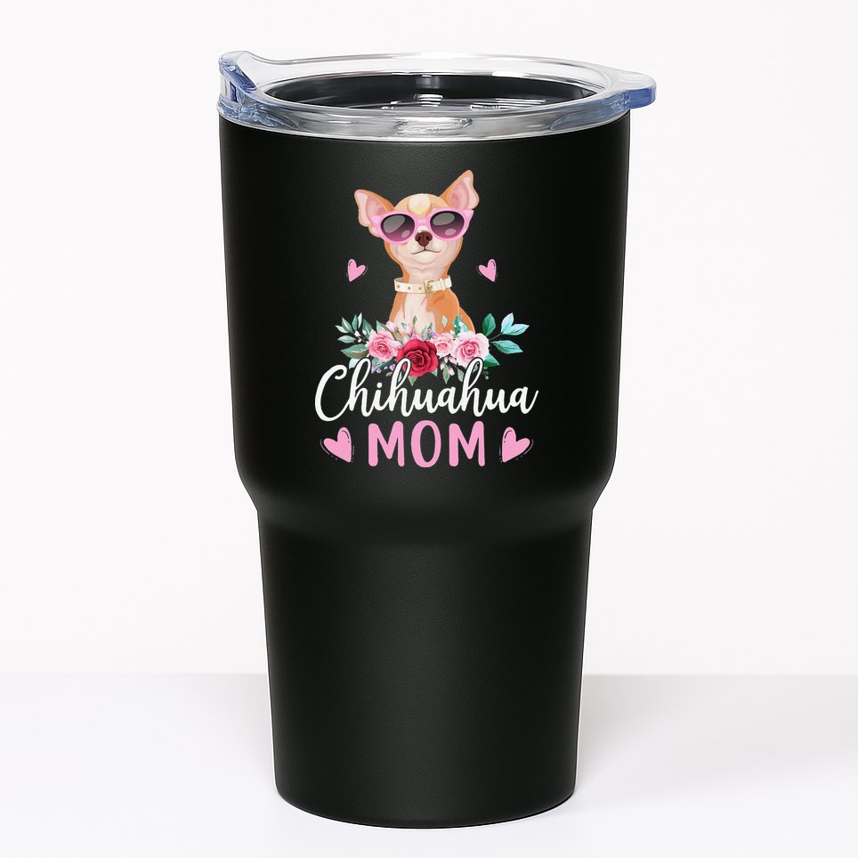 Cute Chihuahua Mom Sunglasses Flower For Chihuahua Owner Tumbler