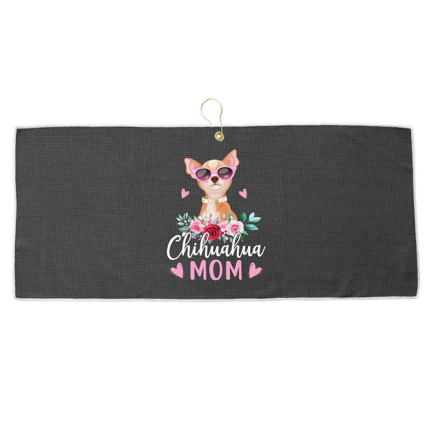 Cute Chihuahua Mom Sunglasses Flower For Chihuahua Owner Large Microfiber Waffle Golf Towel