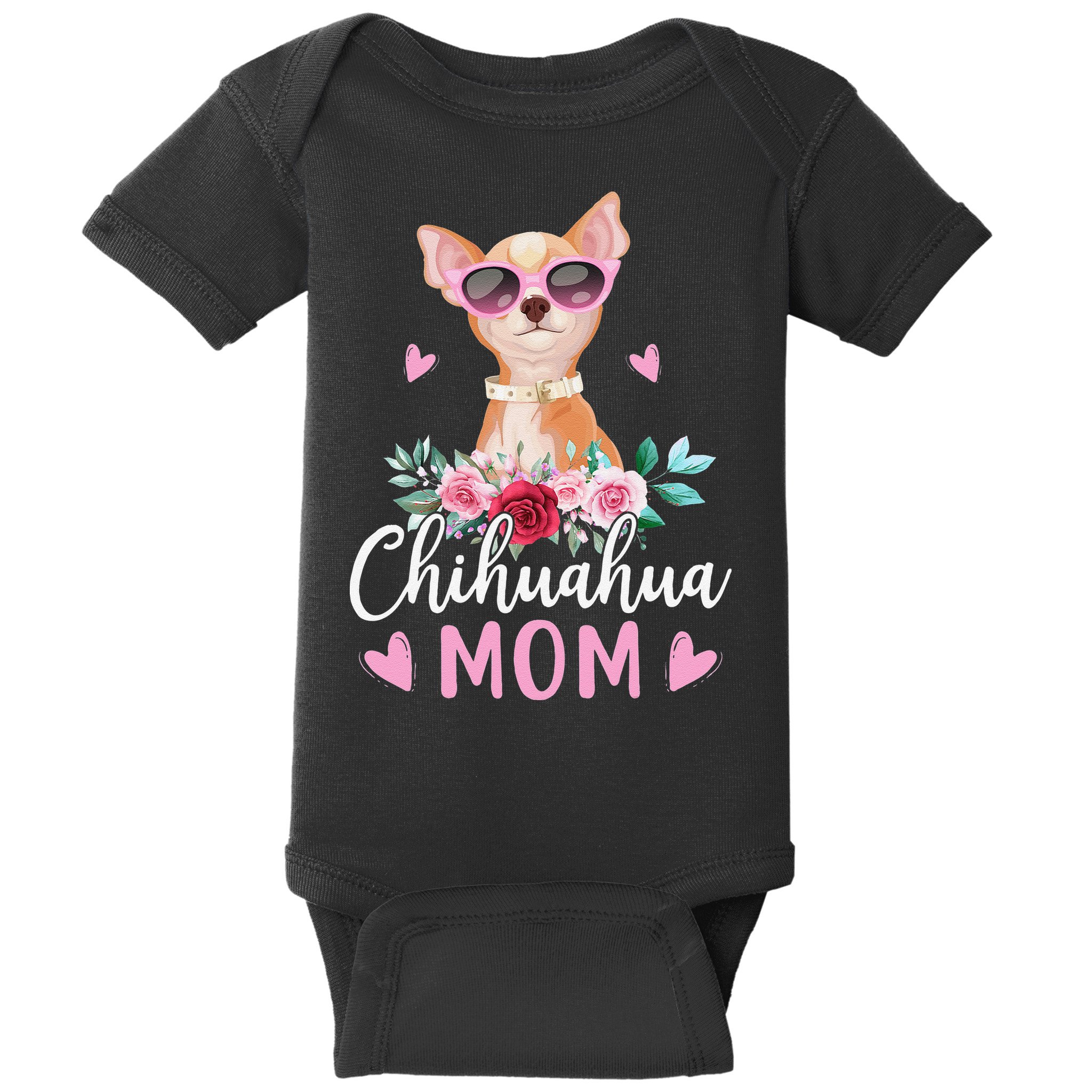 Cute Chihuahua Mom Sunglasses Flower For Chihuahua Owner Baby Bodysuit