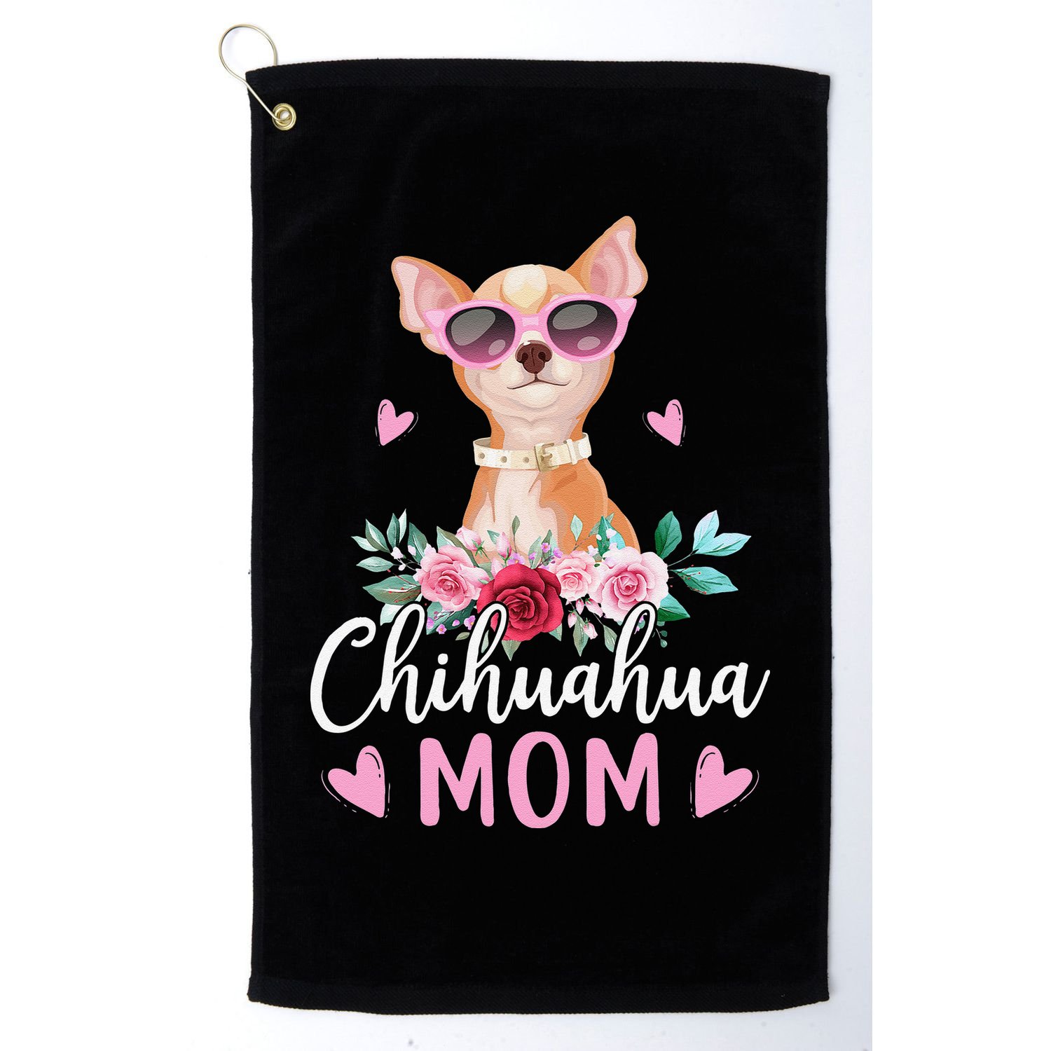 Cute Chihuahua Mom Sunglasses Flower For Chihuahua Owner Golf Towel