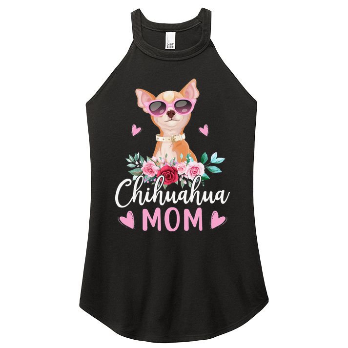 Cute Chihuahua Mom Sunglasses Flower For Chihuahua Owner Women's Perfect Tri Rocker Tank