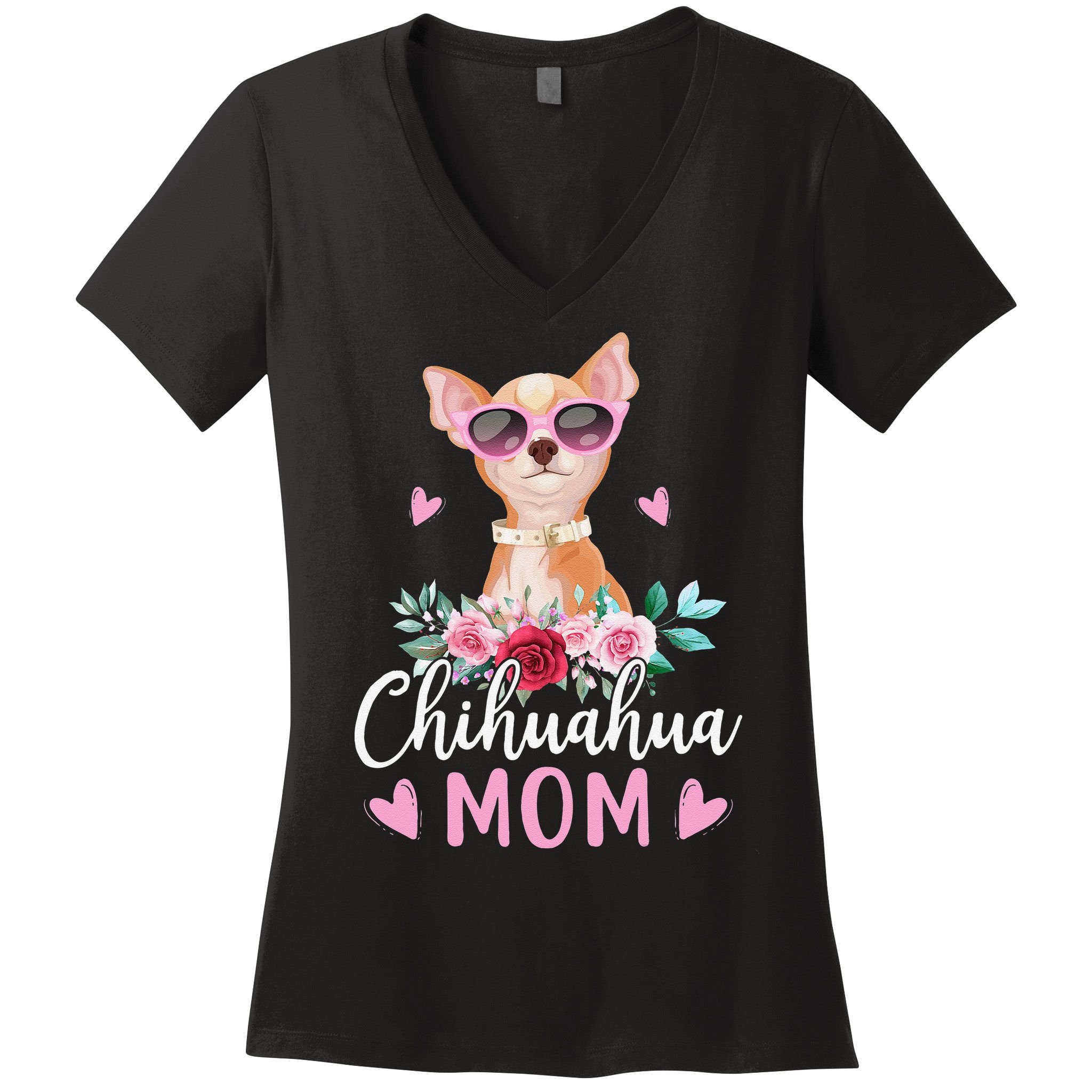 Cute Chihuahua Mom Sunglasses Flower For Chihuahua Owner Women's V-Neck T-Shirt