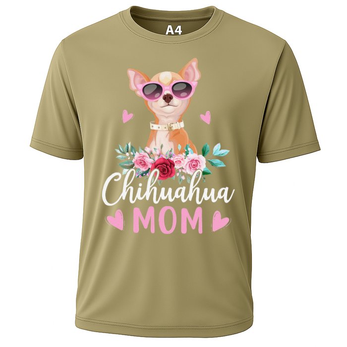 Cute Chihuahua Mom Sunglasses Flower For Chihuahua Owner Cooling Performance Crew T-Shirt