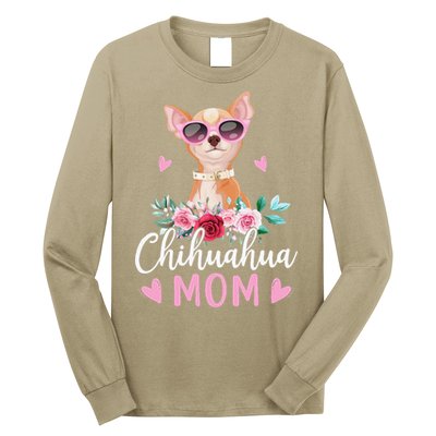 Cute Chihuahua Mom Sunglasses Flower For Chihuahua Owner Long Sleeve Shirt