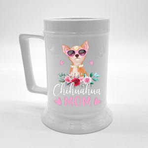 Cute Chihuahua Mom Sunglasses Flower For Chihuahua Owner Beer Stein