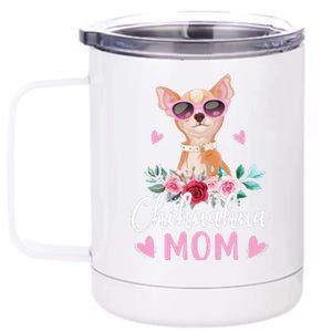 Cute Chihuahua Mom Sunglasses Flower For Chihuahua Owner 12 oz Stainless Steel Tumbler Cup