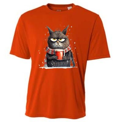 Christmas Cat Mulled Wine Cooling Performance Crew T-Shirt