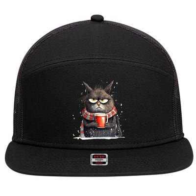 Christmas Cat Mulled Wine 7 Panel Mesh Trucker Snapback Hat