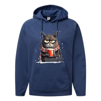 Christmas Cat Mulled Wine Performance Fleece Hoodie