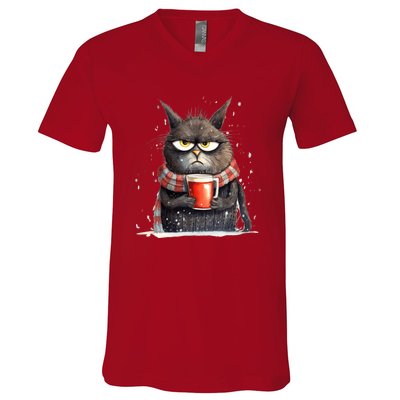 Christmas Cat Mulled Wine V-Neck T-Shirt