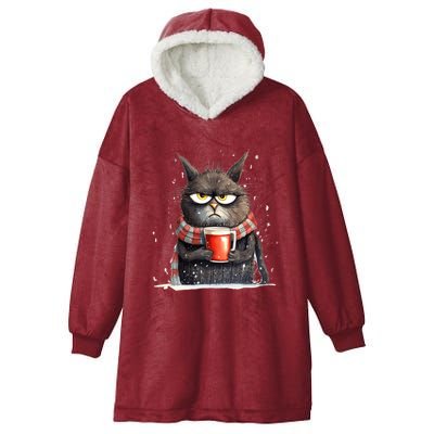 Christmas Cat Mulled Wine Hooded Wearable Blanket