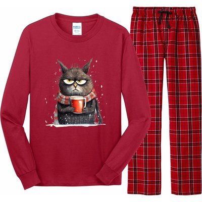 Christmas Cat Mulled Wine Long Sleeve Pajama Set