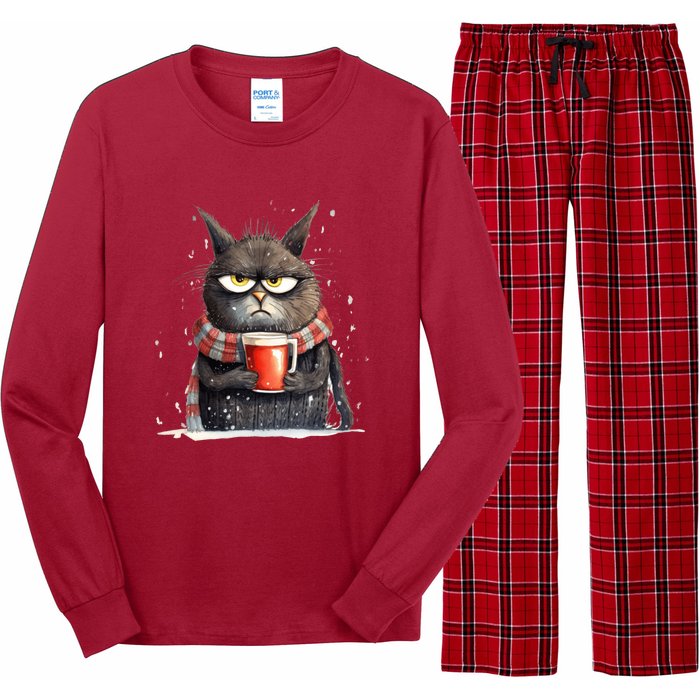 Christmas Cat Mulled Wine Long Sleeve Pajama Set