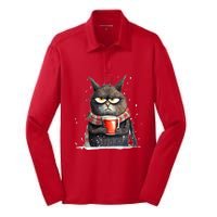 Christmas Cat Mulled Wine Silk Touch Performance Long Sleeve Polo