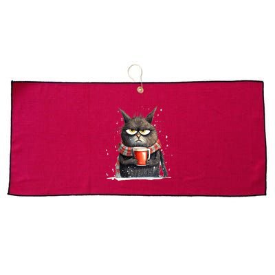 Christmas Cat Mulled Wine Large Microfiber Waffle Golf Towel