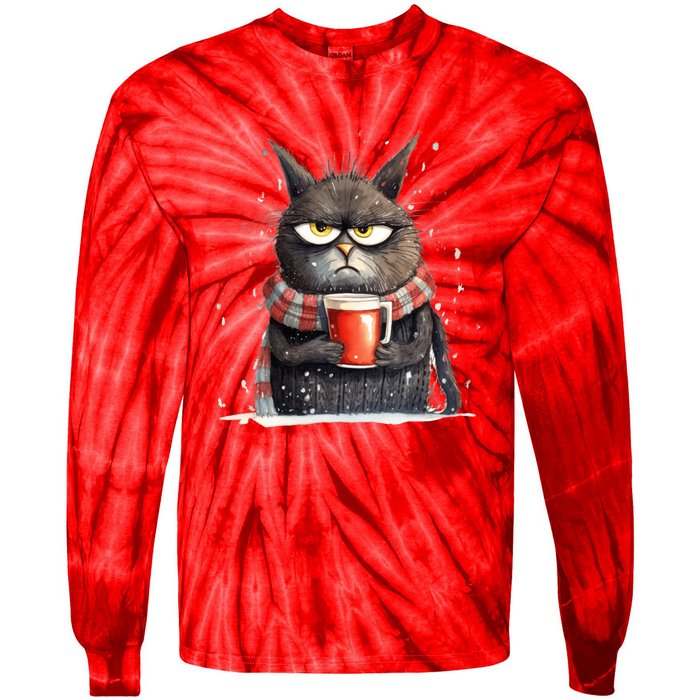 Christmas Cat Mulled Wine Tie-Dye Long Sleeve Shirt