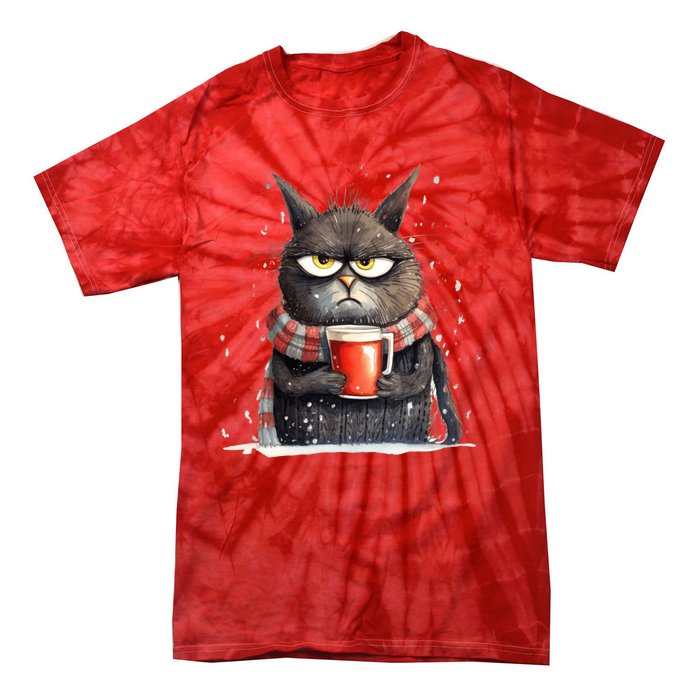 Christmas Cat Mulled Wine Tie-Dye T-Shirt