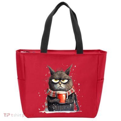 Christmas Cat Mulled Wine Zip Tote Bag