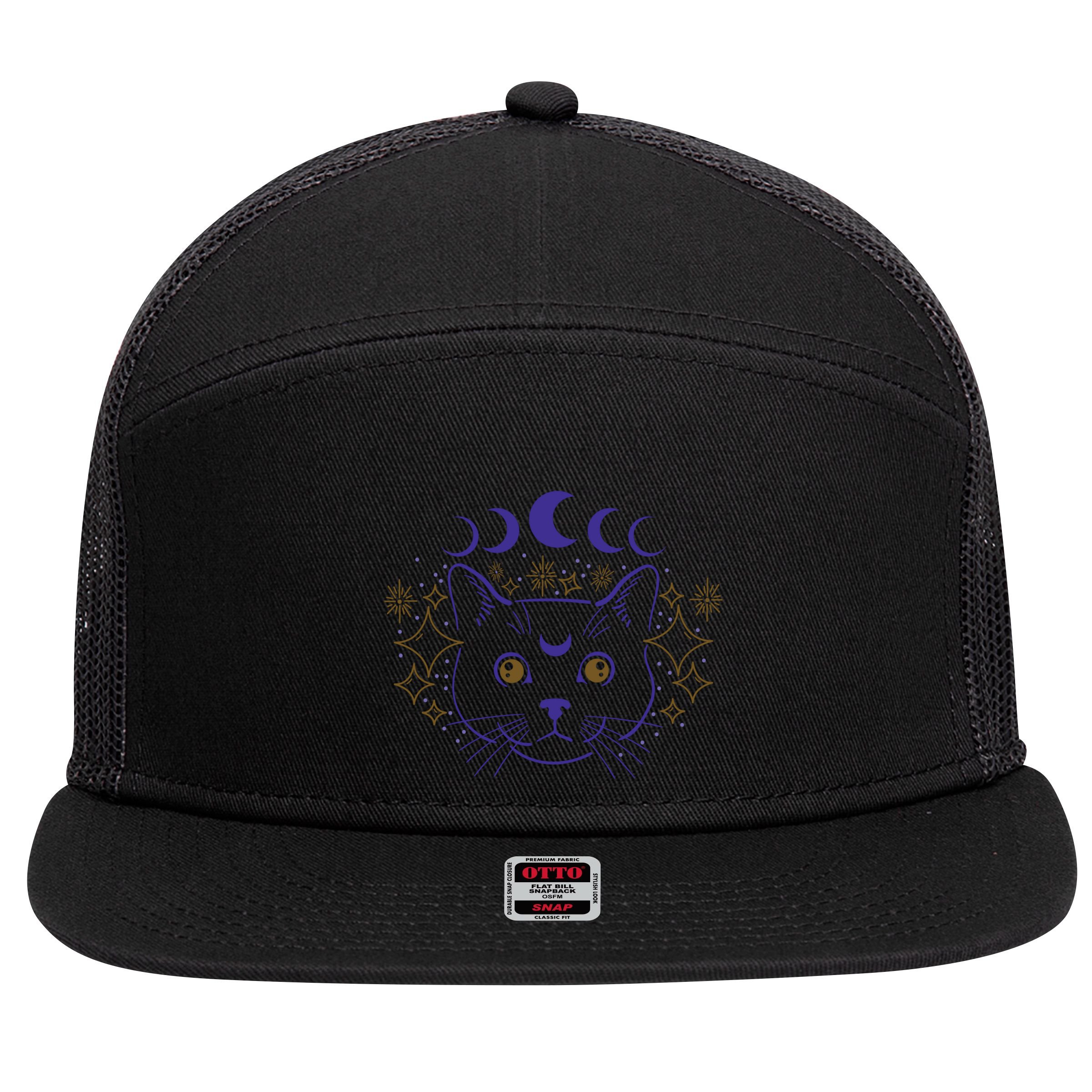 Celestial Cat Moon Phases Anime Witch Whimsigoth Aesthetic Meaningful Gift 7 Panel Mesh Trucker Snapback Hat