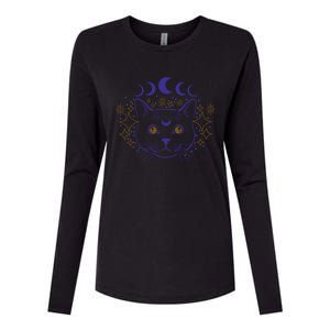 Celestial Cat Moon Phases Anime Witch Whimsigoth Aesthetic Meaningful Gift Womens Cotton Relaxed Long Sleeve T-Shirt