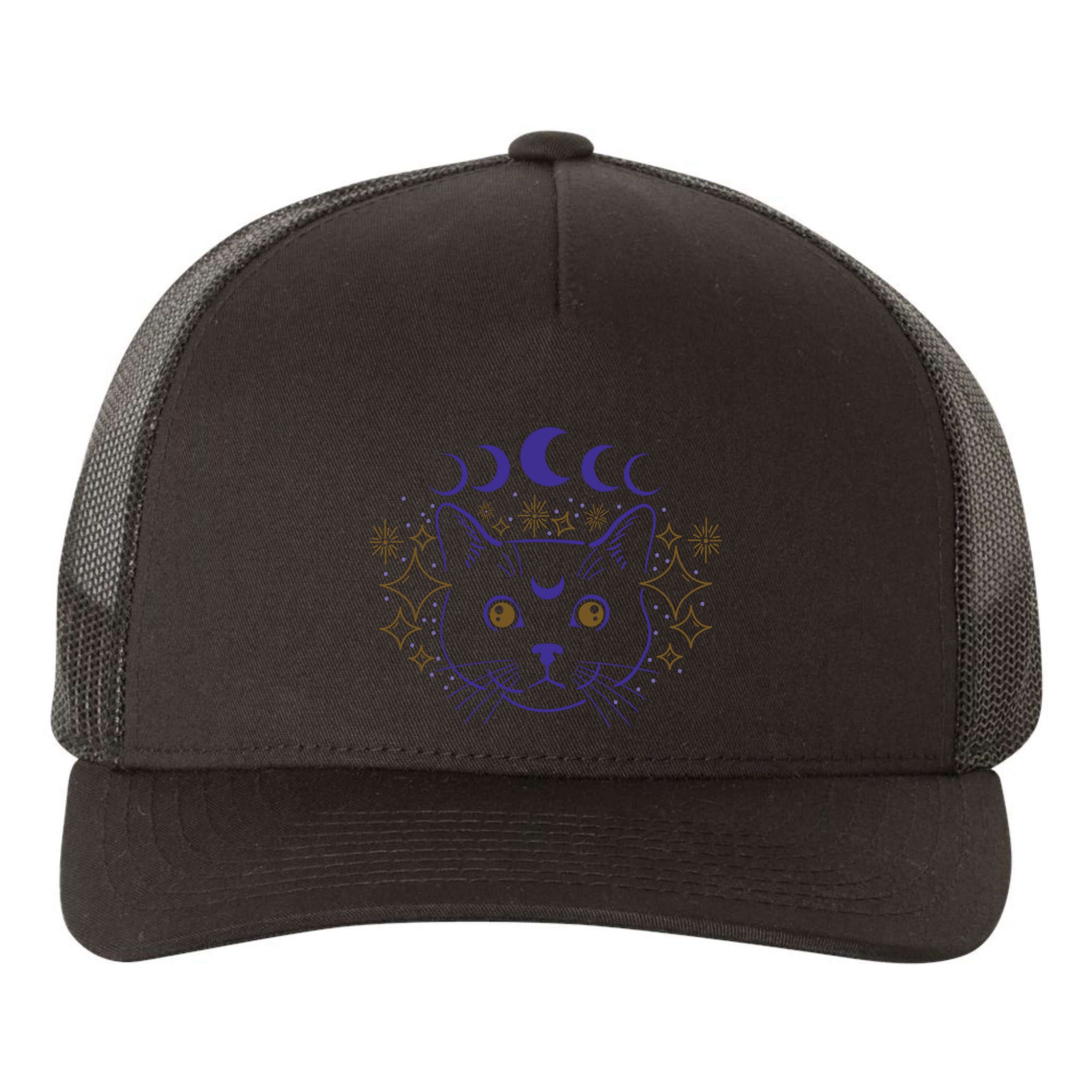 Celestial Cat Moon Phases Anime Witch Whimsigoth Aesthetic Meaningful Gift Yupoong Adult 5-Panel Trucker Hat