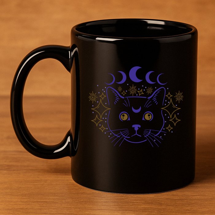 Celestial Cat Moon Phases Anime Witch Whimsigoth Aesthetic Meaningful Gift 11oz C Handle Ceramic Mug