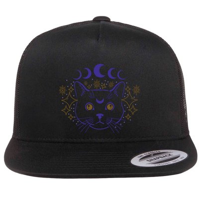 Celestial Cat Moon Phases Anime Witch Whimsigoth Aesthetic Meaningful Gift Flatbill Hat