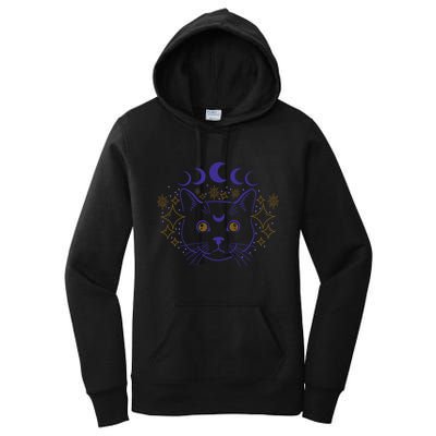 Celestial Cat Moon Phases Anime Witch Whimsigoth Aesthetic Meaningful Gift Women's Pullover Hoodie