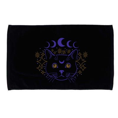 Celestial Cat Moon Phases Anime Witch Whimsigoth Aesthetic Meaningful Gift Microfiber Hand Towel