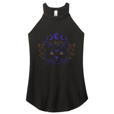 Celestial Cat Moon Phases Anime Witch Whimsigoth Aesthetic Meaningful Gift Women's Perfect Tri Rocker Tank