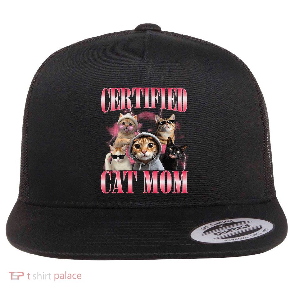 Certified Cat Mom Cat Meme Eat Cement Cursed Cat Funny Flat Bill Trucker Hat