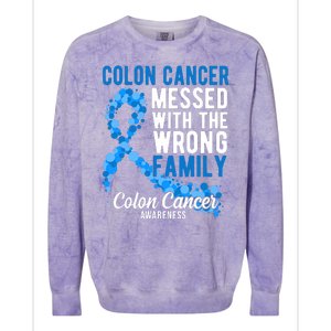 Colon Cancer Messed With Wrong Family Colon Cancer Awareness Colorblast Crewneck Sweatshirt