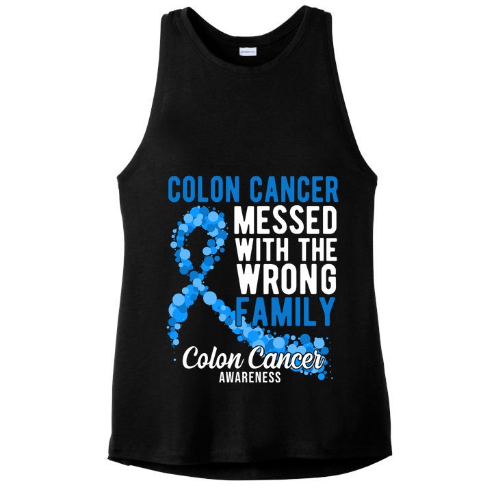Colon Cancer Messed With Wrong Family Colon Cancer Awareness Ladies PosiCharge Tri-Blend Wicking Tank