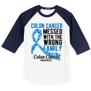 Colon Cancer Messed With Wrong Family Colon Cancer Awareness Baseball Sleeve Shirt