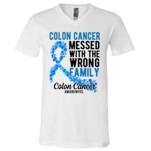 Colon Cancer Messed With Wrong Family Colon Cancer Awareness V-Neck T-Shirt