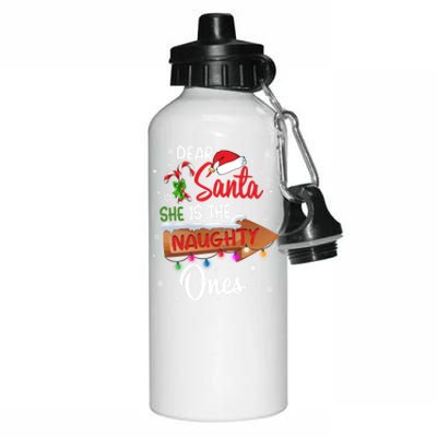 Christmas Couple Matching Dear Santa SheS The Naughty One Gift Aluminum Water Bottle