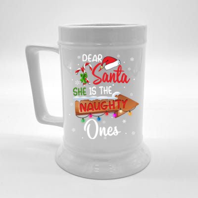 Christmas Couple Matching Dear Santa SheS The Naughty One Gift Beer Stein