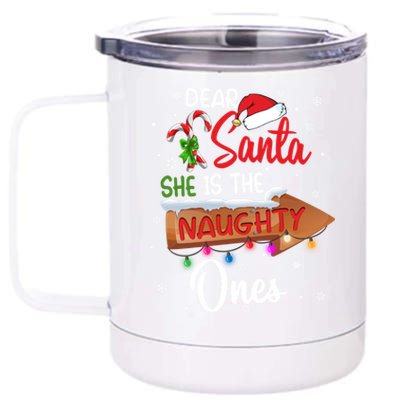 Christmas Couple Matching Dear Santa SheS The Naughty One Gift 12 oz Stainless Steel Tumbler Cup